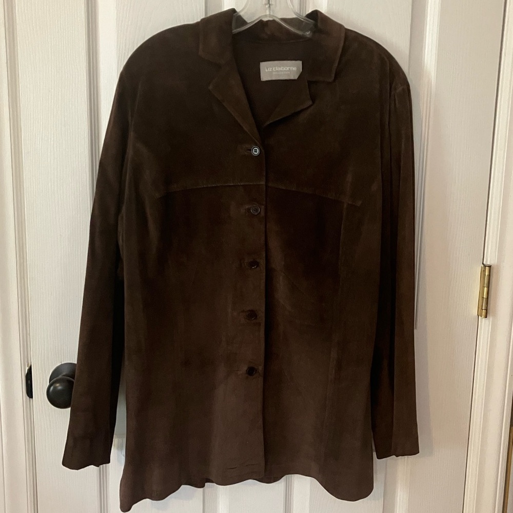 Liz Claiborne Collection Brown Suede Shirt Jacket Sz L - Picture 6 of 9